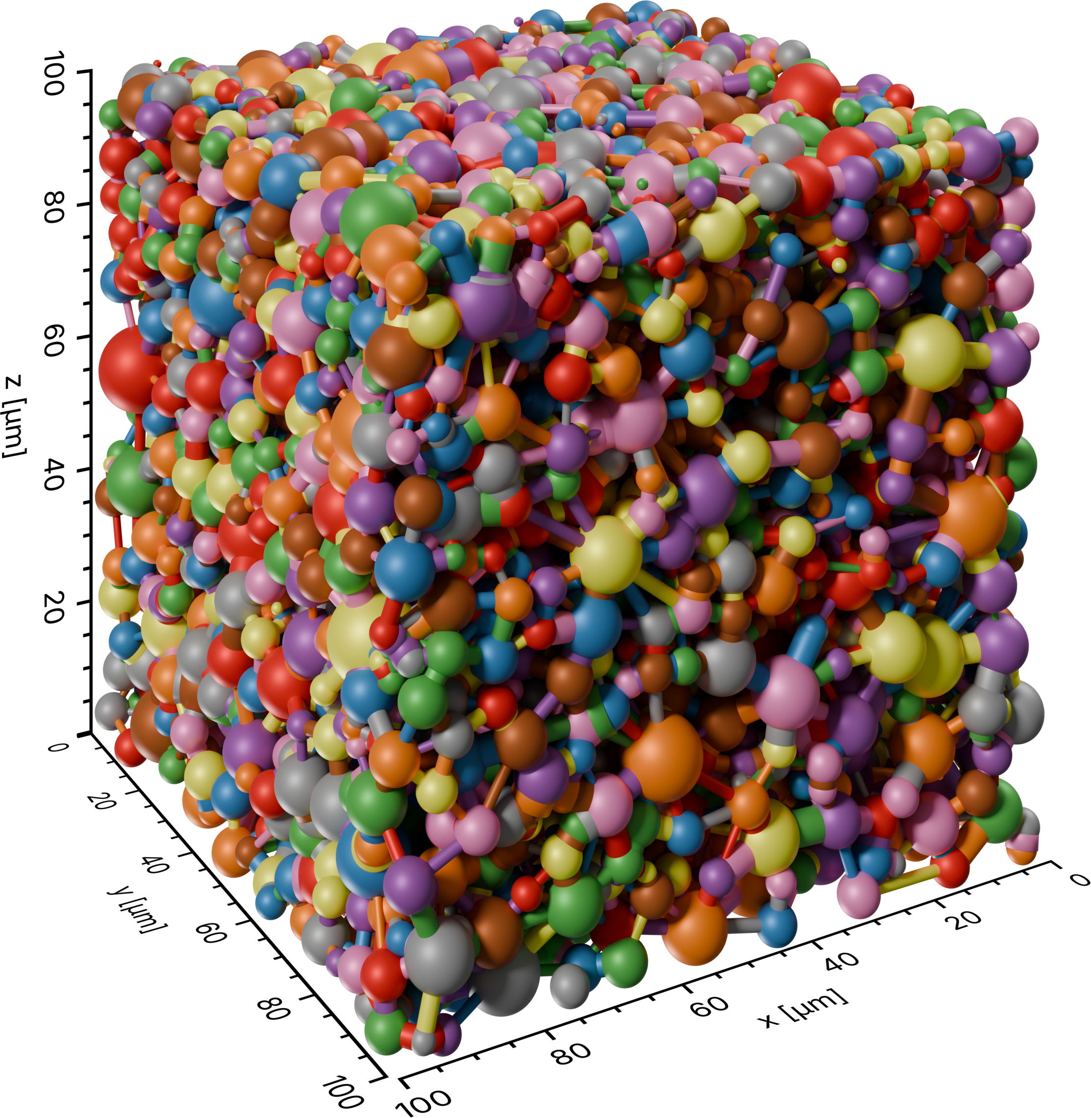 Pore network with every pore and throat colored at random